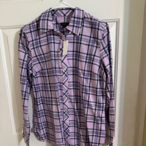 Talbots Tops - Talbots Purple Plaid Blouse Metallic Shimmer Button Down Light Academia/Preppy
